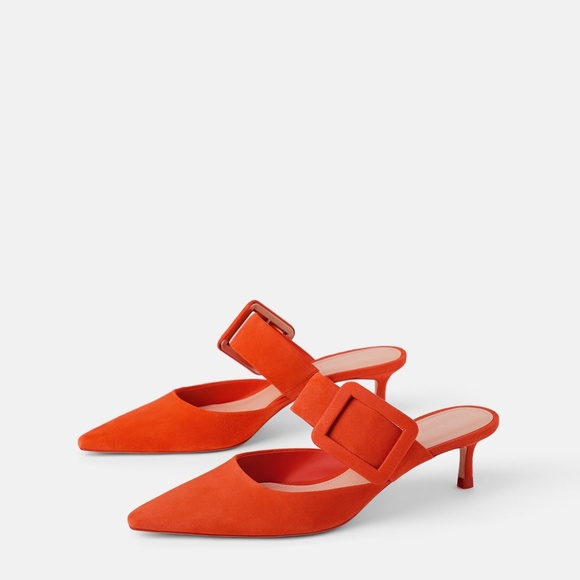 Zara Shoes - zara orange leather heel mules sz 8